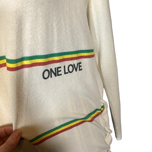 Chaser Cream Rainbow Striped One Love Long Sleeve Sweater Women Sz M - Picture 6 of 11